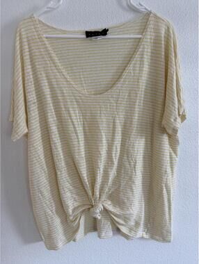 Hatch Collection 100% Linen Striped Yellow Scoop Neck Tee OneSize Maternity Boho